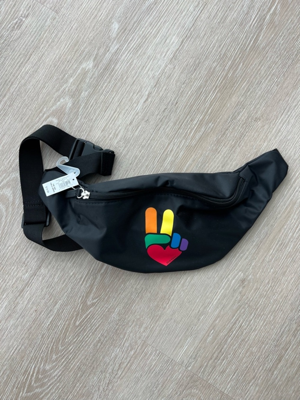 Old Navy Black Fanny Pack with Rainbow Peace Sign